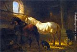 Stable Canvas Paintings - Horses in a Stable